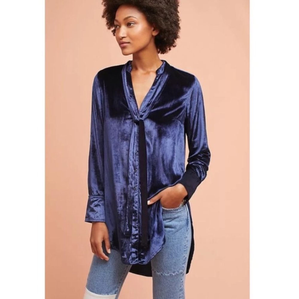 Anthropologie Maeve Tie Neck Tunic Velvet top